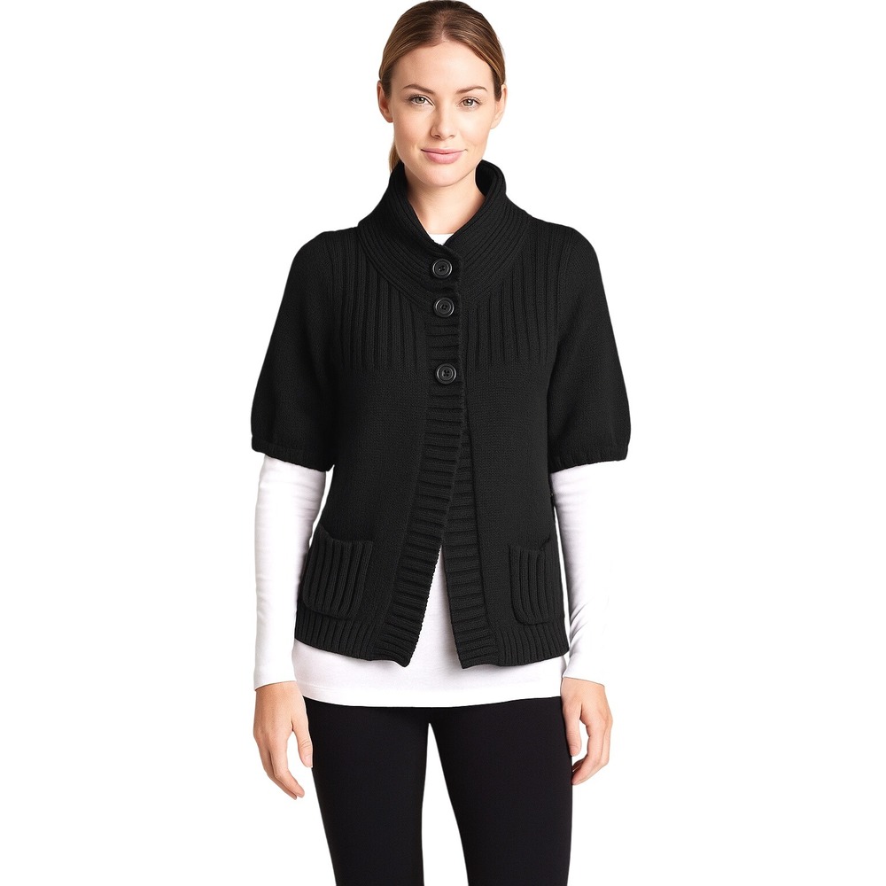 Express Black Angora Wool Blend‎ Button Up Short Sleeve Cardigan L Witchy 75-22